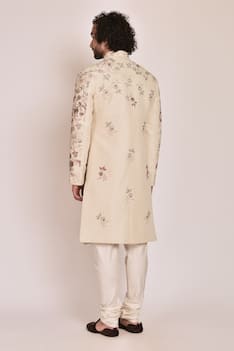 Linen Silk Embroidered Sherwani Set
