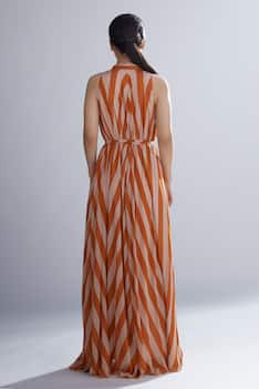 Striped Bow Neck Maxi Dress