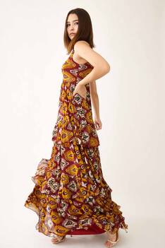 Chiffon Dabu Print Tiered Dress
