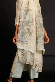 Handloom Linen Silk Embroidered Kurta Set