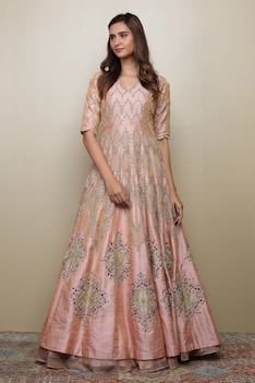 Silk Embroidered Layered Gown