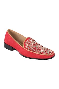 Suede Floral Embroidered Loafers