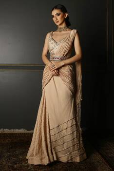 Pre-Draped Textured Saree With Blouse