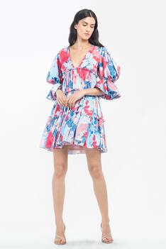 Tropical Print Tiered Dress