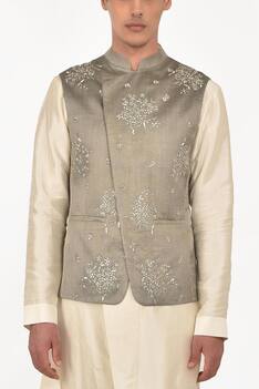 Silk Brocade Overlap Nehru Jacket