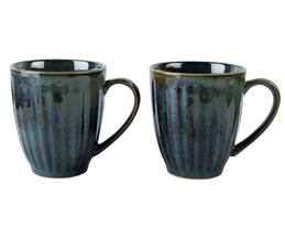 H2H Handcrafted Ribbed Ceramic Mug (Set of 2)