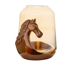 H2H Horse Motif Glass Candle Holder