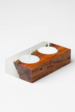 Silken Icicle Wood-Epoxy Tea-Light Candle Holder
