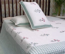 CocoBee Gardenia Hand Block Printed Quilted Bedspread Set (Set of 3)