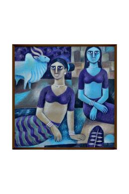 The Art House Village Women Handmade Canvas Painting