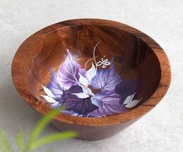 Floursha Purple Ivy Hand Painted Acacia Wood Bowl (Single Pc)