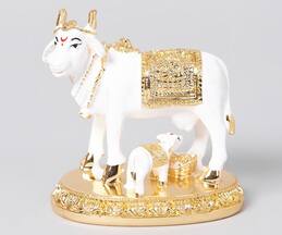 Assemblage Gold Plated Kamdhenu Cow & Calf Figure
