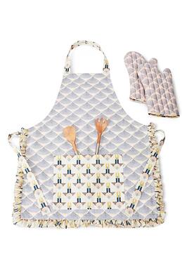 Payal Singhal Canvas Fan Print Apron with Mittens 