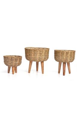 Green Girgit Jute Basket Planters (Set of 3)