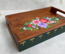 Floursha Hand Painted Wooden Rosa Tray (Single Pc)