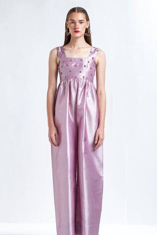 TheRealB Blitz Silk Strawberry Embroidered Jumpsuit