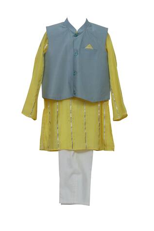 Minime Organics Cotton Silk Bundi & Kurta Set