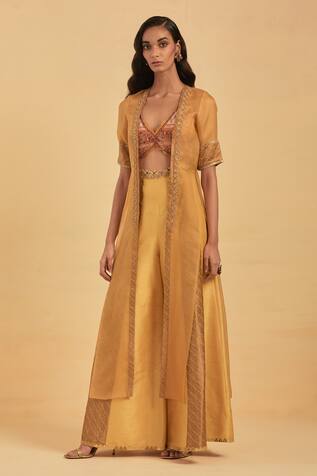 AUM by Asit and Ashima Organza Placement Embroidered Cape Palazzo Set