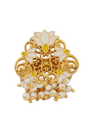 Zariin Enamelled Song of Water Lotus Motif Ring