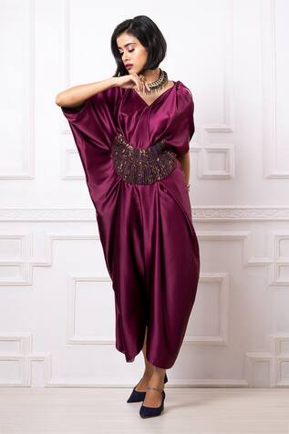 Megha Garg V- Neck Pleated Draped Kaftan Jumpsuit