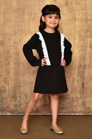 Black Lace Detailing Top And Skirt Set For Girls