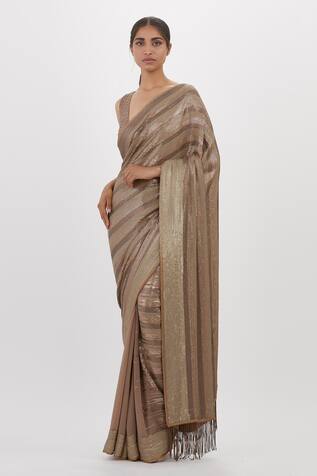 Nakul Sen Stripe Pattern Saree With Sleeveless Blouse