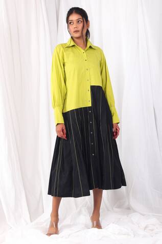 KHAT Colorblock & Striped Pattern Shirt Dress