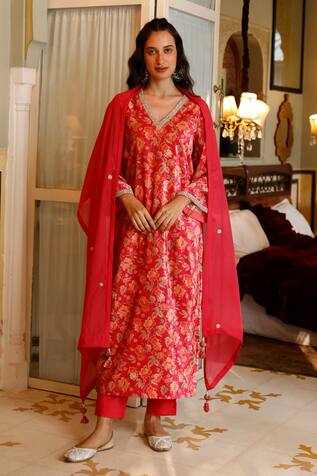 HARSHA KHATRY Velvet & Cotton Silk Floral Print Kurta Set