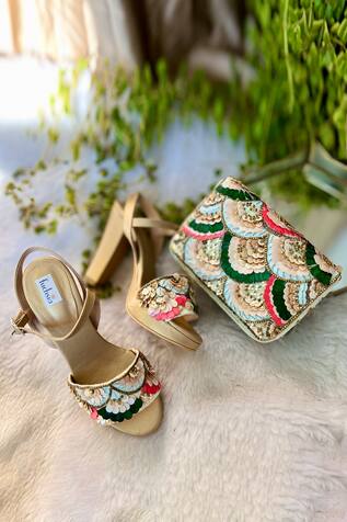 Fuchsia Color Pop Embellished Block Heels & Clutch Set