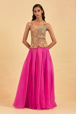 AUM by Asit and Ashima Hand Embroidered Floral Bloom Corset With Skirt