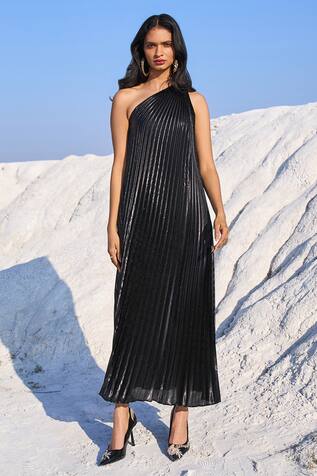 Dash and Dot One Shoulder Pleated Maxi