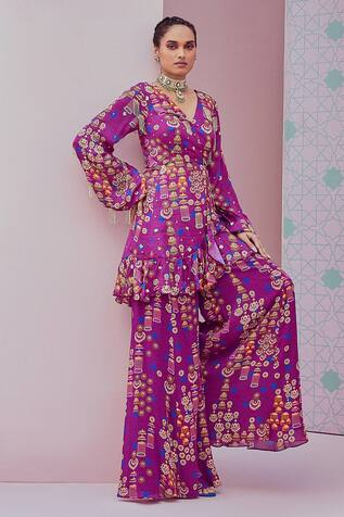 Krisha sunny Ramani Crystal Tassel Embellished Angrakha With Sharara