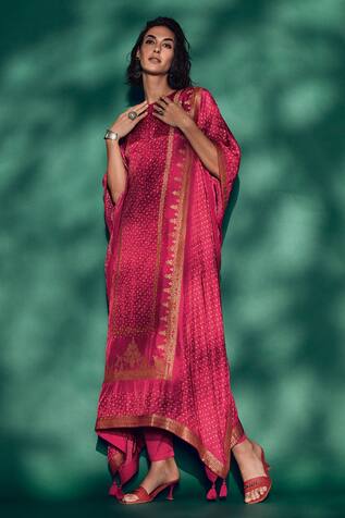 Label Varsha Bandhani Pattern Kaftan & Straight Pant Set