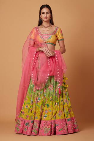 Siddhartha Bansal Ombre Effect Sequin Floweret Embroidered Lehenga Set