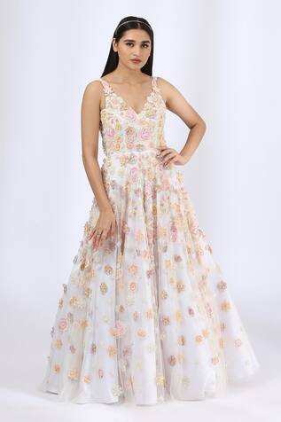 Neha Gursahani 3D Floral Embroidered Gown