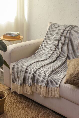 House This Girnar Checkered Embroidered Throw