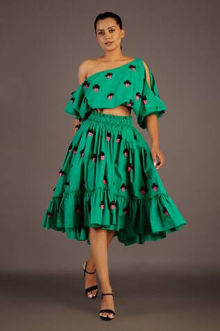 Deepika Arora Cotton One Shoulder Top & Skirt Set