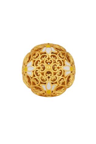 Zariin Enamelled Lotus Globe Cutwork Ring