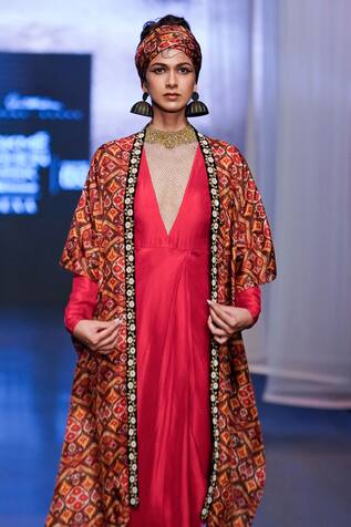 Anand Kabra Dress With Abstract Print Cape