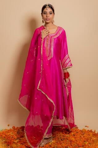 Kalakari by Akanksha Silk Chanderi Gota Embroidered A Line Kurta Set