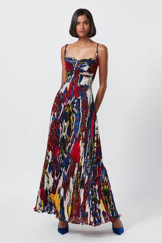 Saaksha & Kinni Abstract Floral Print Pleated Maxi Dress