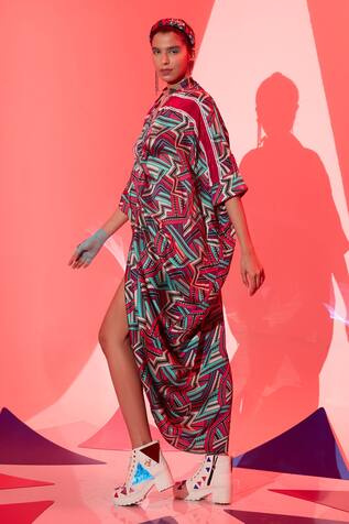 Eshaa Amiin Zig Zag Drawstring Kaftan
