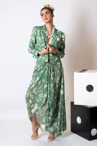 PDS by SNEHA Floral Pattern Waistcoat & Skirt Set
