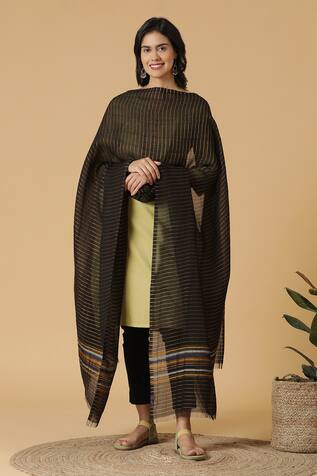 Shingora Contrast Stripe Embroidered Dupatta