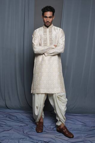 Krishna Mehta Tussar Floral Print Kurta
