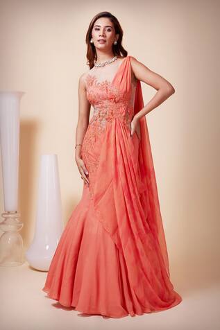 Saaj by Ankita Floral Embroidered Saree Gown