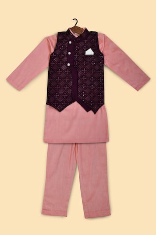 Banana Bee Thread Work Bundi Kurta Set