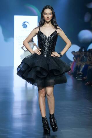 Saisha Shinde Leather Ruffle Dress