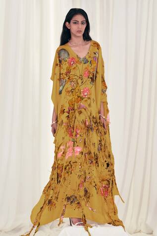 Anamika Khanna Silk Vintage Floral Print Kaftan