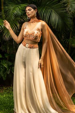 Richa Jaisinghani Label Border Embroidered Cape & Palazzo Set
